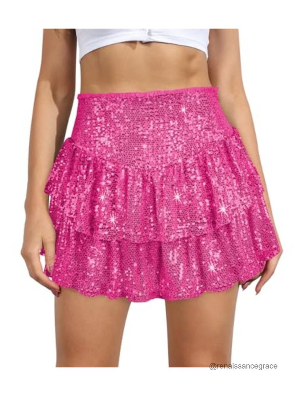 Sequin Mini Skirt with Built-in Shorts Ruffle Skort